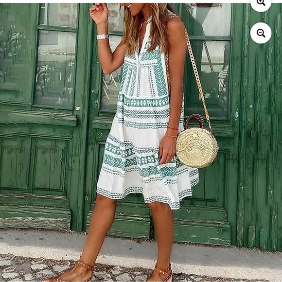 Geymy Dresses & Skirts - NWOT Sleeveless Turquoise and White Dress Size M